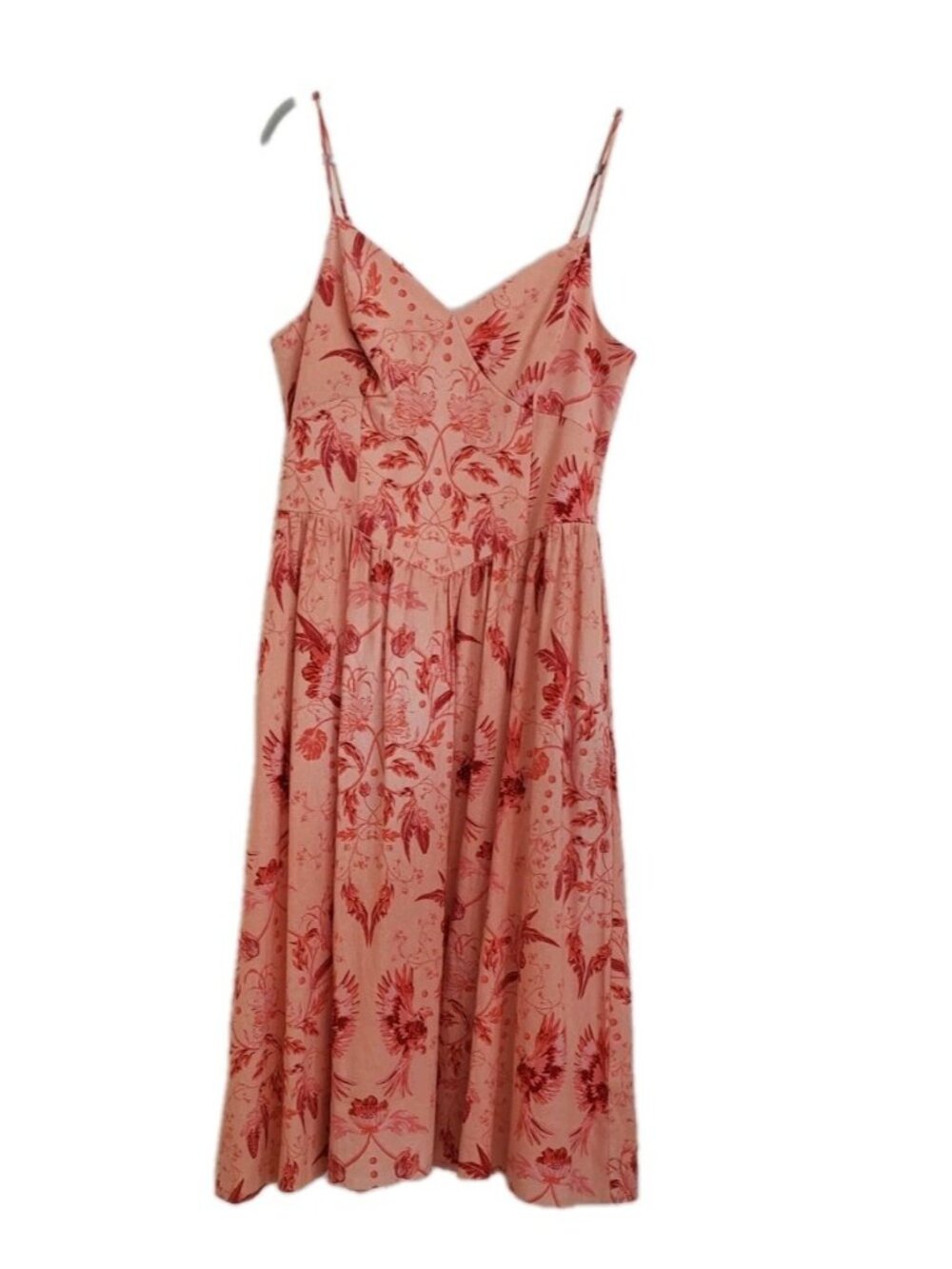 NWT HOUSE OF HARLOW 1960 LINEN FLORAL SPAGHETTI STRAPS MIDI DRESS PEACH LARGE - Picture 2 of 10